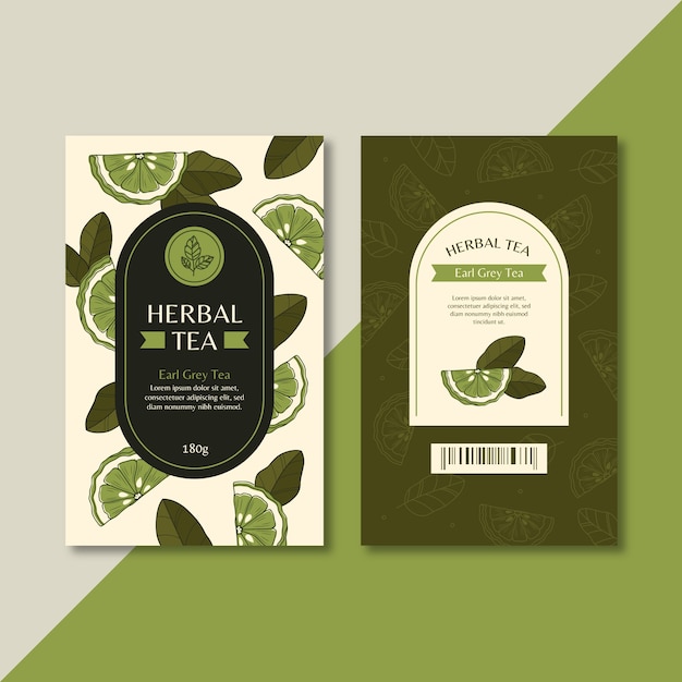 Plantilla de etiqueta de té dibujada a mano