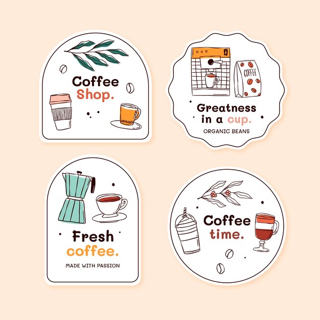 Plantilla de etiquetas de cafetales dibujadas a mano