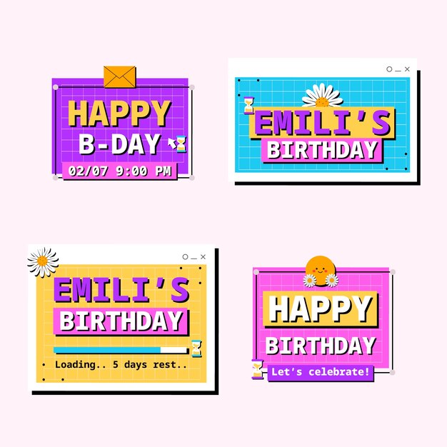 Plantilla de etiquetas de celebración de cumpleaños dibujada a mano