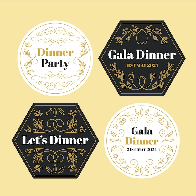 Vector gratuito plantilla de etiquetas de cena de gala de lujo