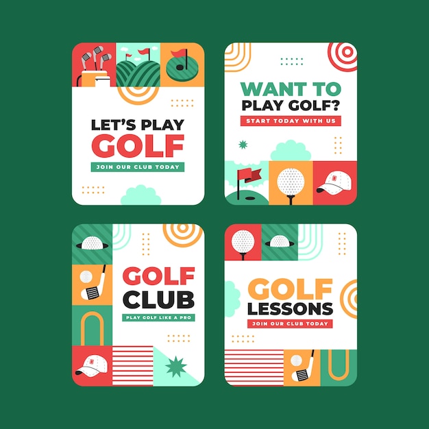 Vector gratuito plantilla de etiquetas de club de golf de diseño plano