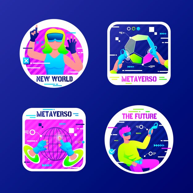 Plantilla de etiquetas de concepto de metaverso degradado