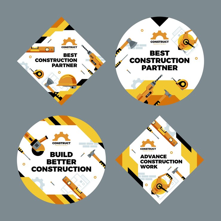 Vector gratuito plantilla de etiquetas de construcción de diseño plano
