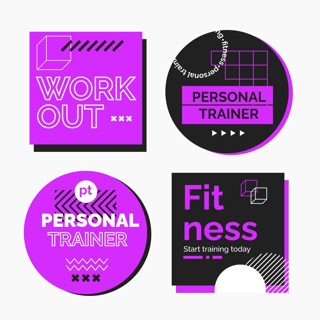 Plantilla de etiquetas de entrenador personal de diseño plano