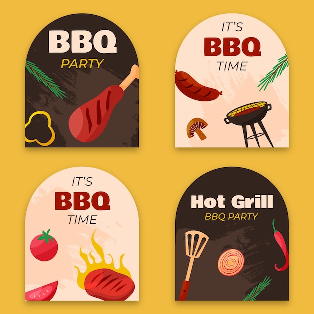 Vector gratuito plantilla de etiquetas de fiesta de barbacoa dibujadas a mano