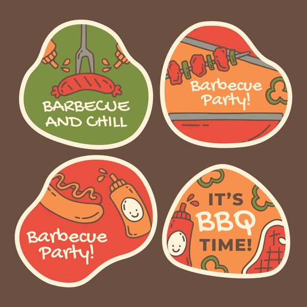 Plantilla de etiquetas de fiesta de barbacoa dibujadas a mano