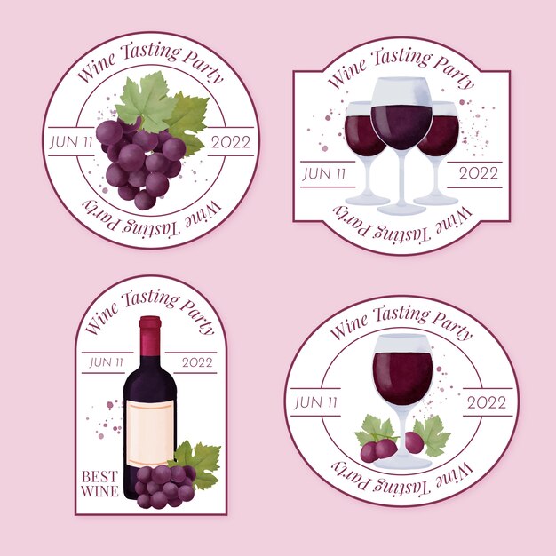 Plantilla de etiquetas de fiesta de vino de acuarela