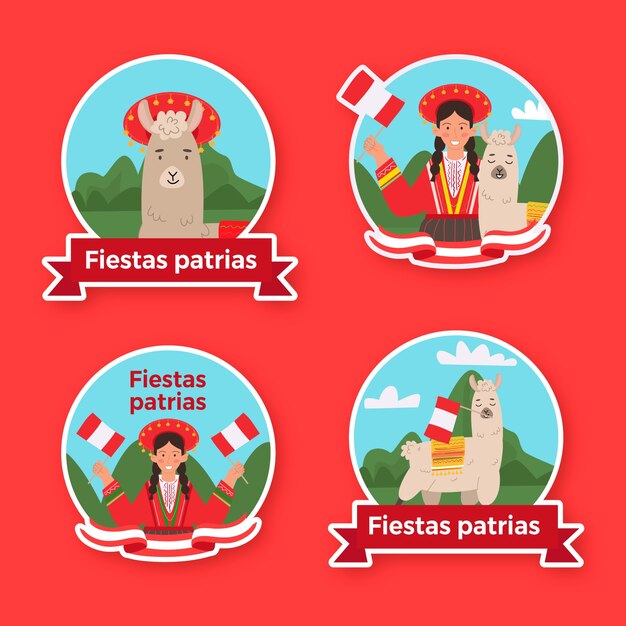 Plantilla de etiquetas fiestas patrias peru dibujadas a mano