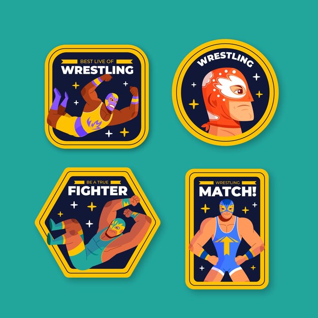 Plantilla de etiquetas de lucha libre dibujada a mano