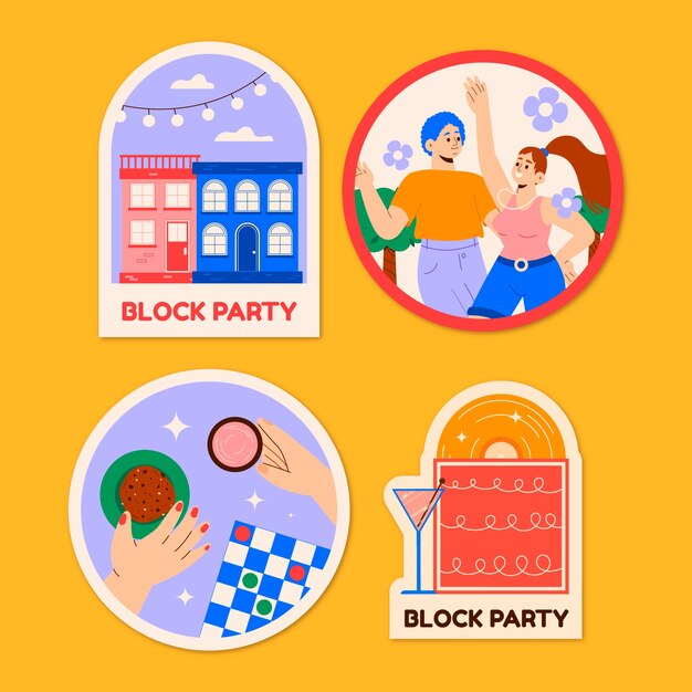 plantilla de etiquetas de las partes del bloque de diseño plano