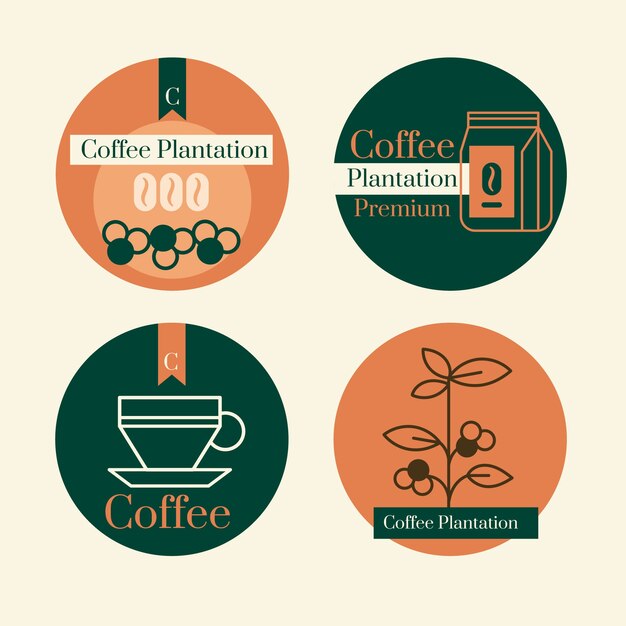Plantilla de etiquetas de plantación de café de diseño plano