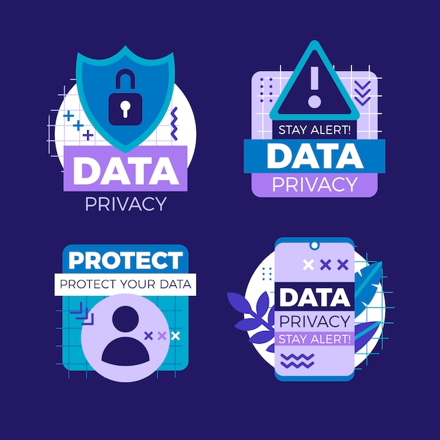 Vector gratuito plantilla de etiquetas de privacidad de datos de diseño plano