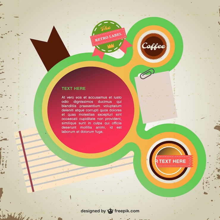 Vector gratuito plantilla con etiquetas redondas estilo retro