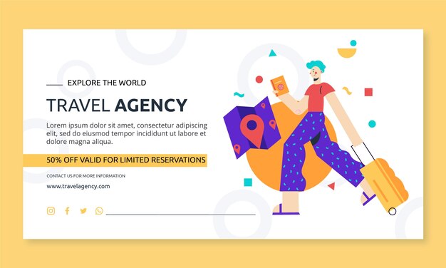 Plantilla de facebook de agencia de viajes de diseño plano