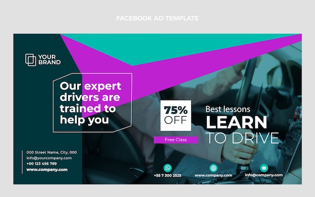 Vector gratuito plantilla de facebook de autoescuela de diseño plano