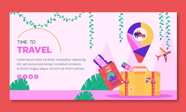 Vector gratuito plantilla de facebook de aventura de viaje de diseño plano