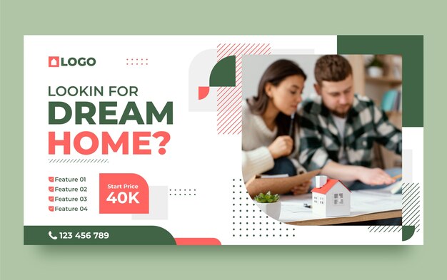 Plantilla de facebook de bienes raíces de diseño plano
