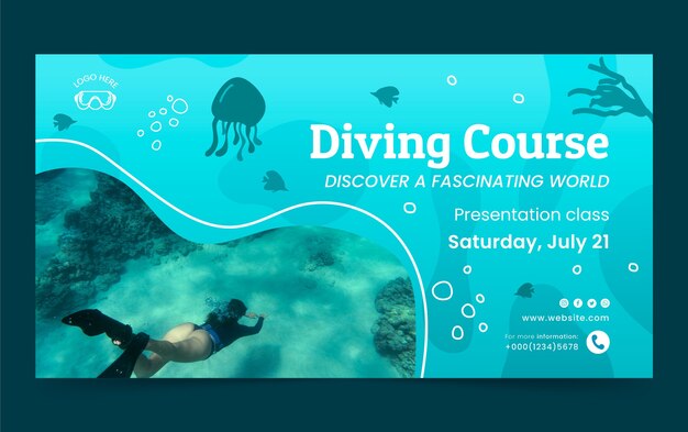 Plantilla de facebook de buceo de diseño plano