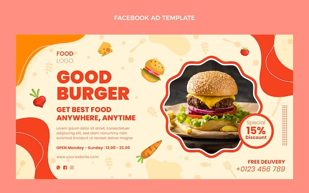 Plantilla de facebook de buena hamburguesa de diseño plano