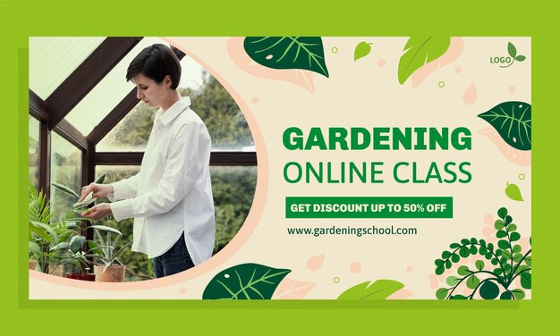 Plantilla de facebook de clase de jardinería dibujada a mano
