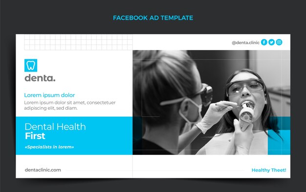 Vector gratuito plantilla de facebook de clínica dental mínima de diseño plano