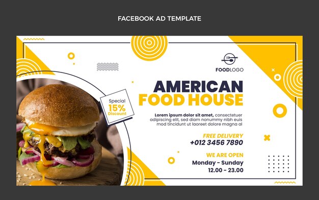 Plantilla de facebook de comida americana de diseño plano