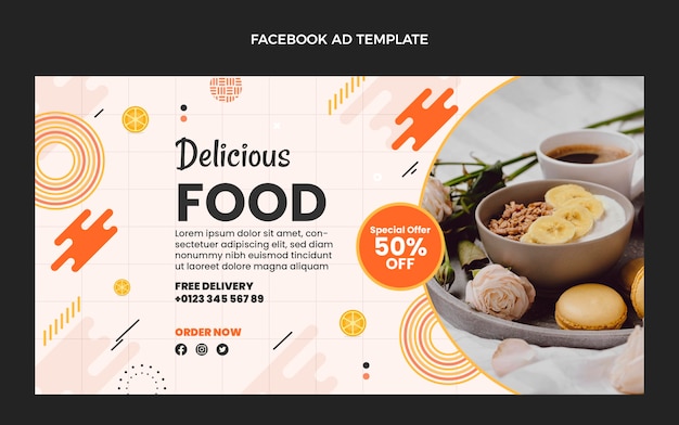 Plantilla de facebook de comida deliciosa de diseño plano
