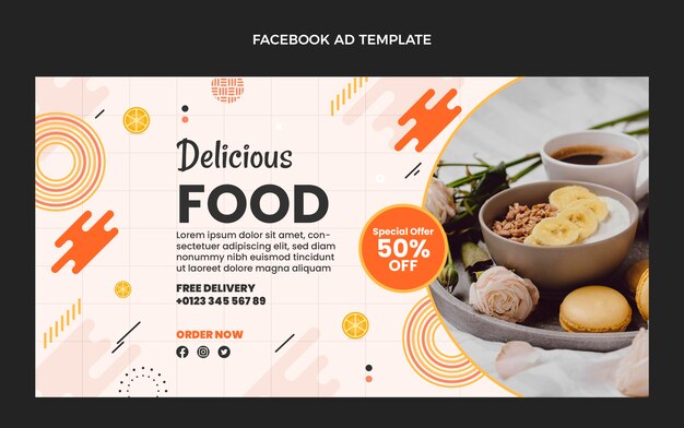 Plantilla de facebook de comida deliciosa de diseño plano
