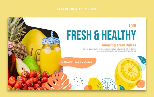 Plantilla de facebook de comida de diseño plano