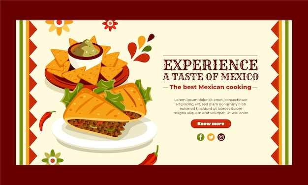 Plantilla de facebook de comida mexicana en diseño plano