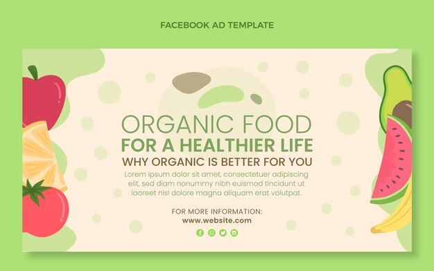 Plantilla de facebook de comida orgánica de diseño plano