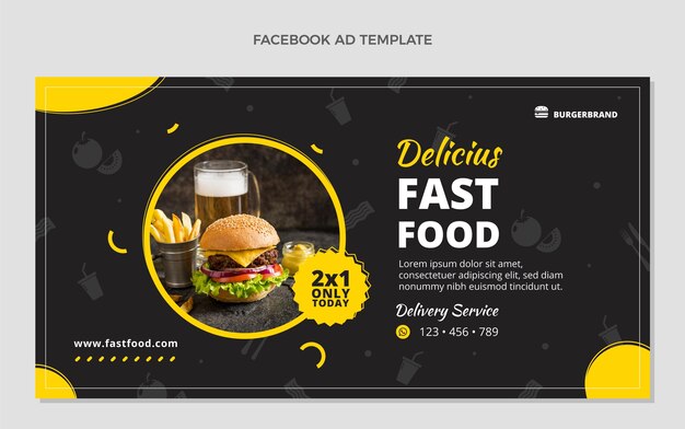 Plantilla de facebook de comida rápida de diseño plano