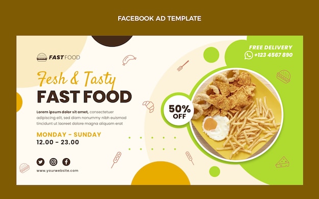 Plantilla de facebook de comida rápida de diseño plano