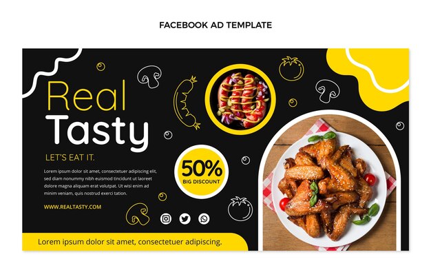 Plantilla de facebook de comida sabrosa de diseño plano