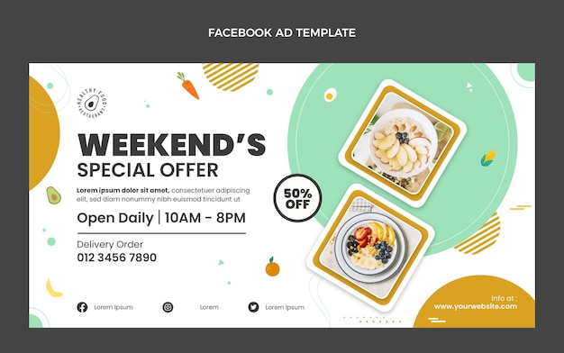 Plantilla de facebook de comida sana de diseño plano