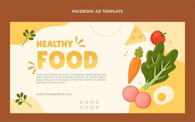 Plantilla de facebook de comida sana de diseño plano