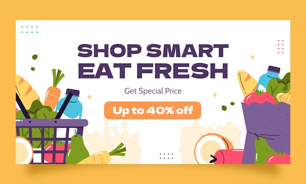 Plantilla de Facebook para compras de comestibles dibujada a mano