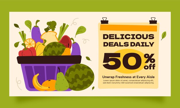 Plantilla de Facebook para compras de comestibles dibujada a mano