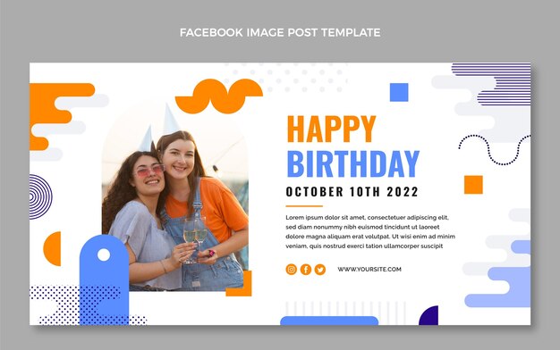 Plantilla de facebook de cumpleaños mínimo de diseño plano