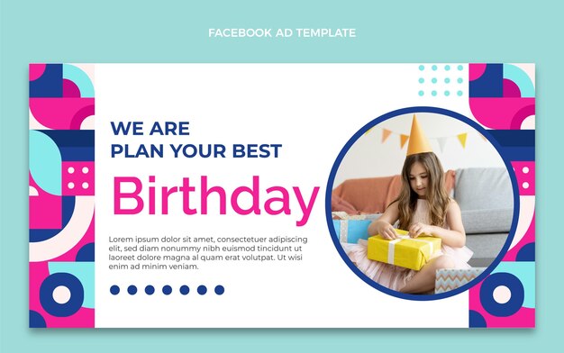 Plantilla de facebook de cumpleaños de mosaico de diseño plano