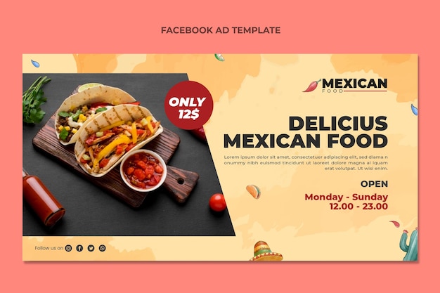 Vector gratuito plantilla de facebook de deliciosa comida mexicana en acuarela