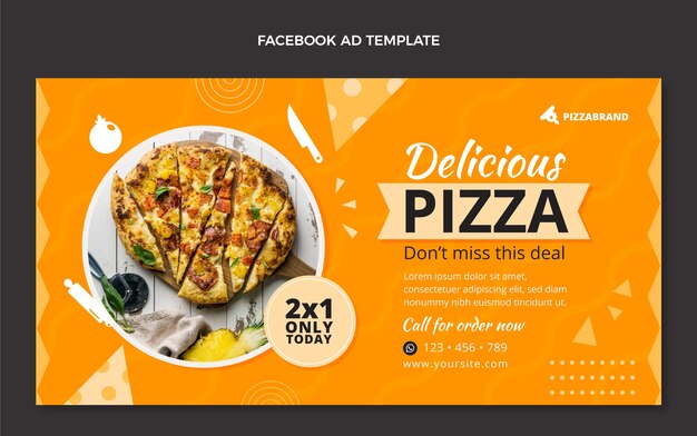 Plantilla de facebook de deliciosa pizza de diseño plano