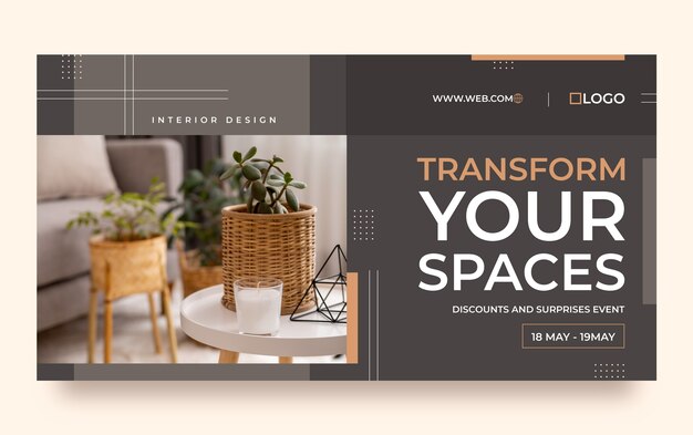 Plantilla de facebook de diseño de interiores minimalista de diseño plano