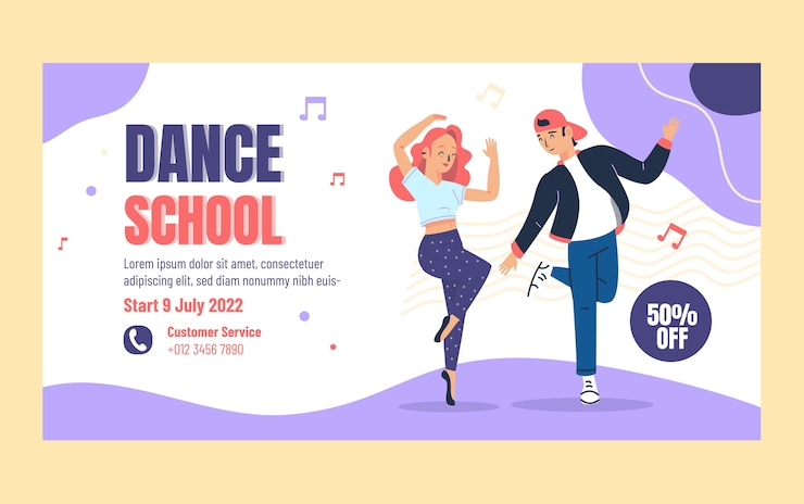 Vector gratuito plantilla de facebook de escuela de baile dibujada a mano