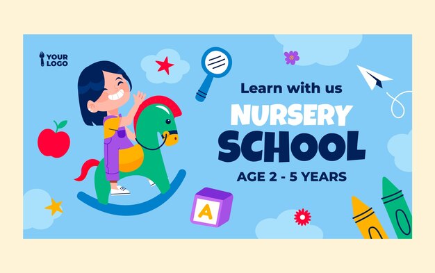 Plantilla de facebook de escuela infantil de diseño plano