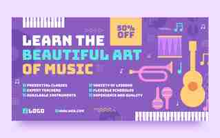 Vector gratuito plantilla de facebook de escuela de música de diseño plano