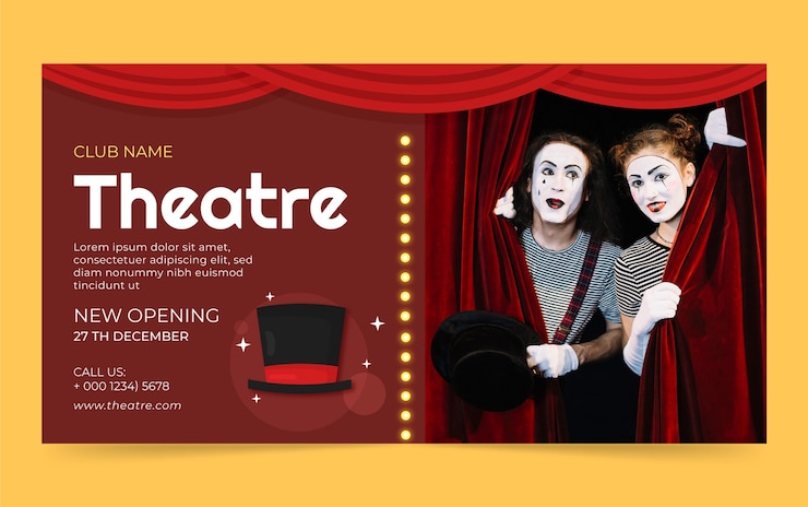 Vector gratuito plantilla de facebook de espectáculo de teatro de diseño plano