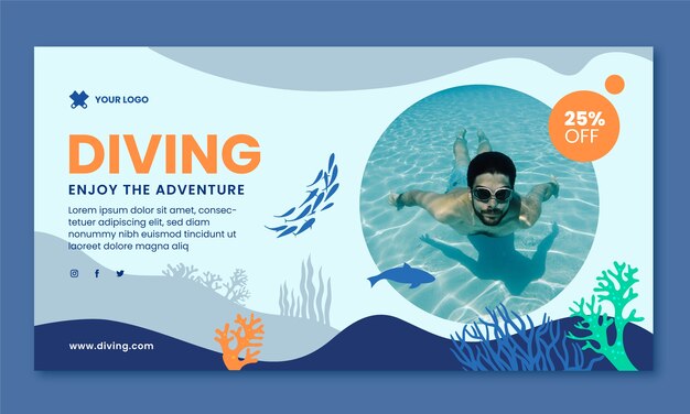 Plantilla de facebook de fluido de buceo de diseño plano