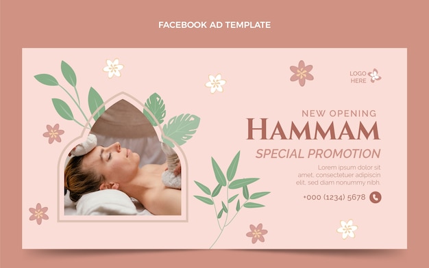 Vector gratuito plantilla de facebook de hammam botánico de diseño plano