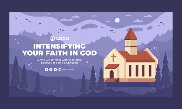 Plantilla de facebook de iglesia cristiana de diseño plano